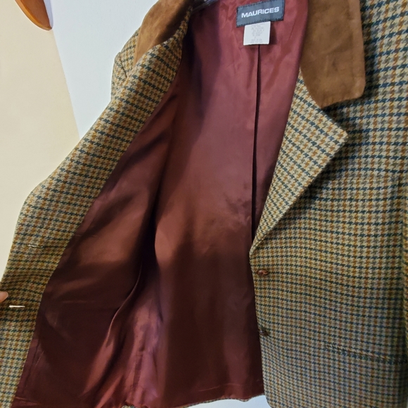 M Vintage Maurices Wool Blend Brown Houndstooth Jacket Blazer - Picture 6 of 12